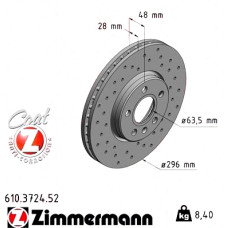 Спортивный передний тормозной диск с перфорацией 296x28 610372452 Otto Zimmermann Sport Z