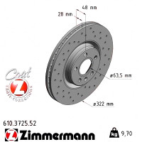 610.3725.52 Zimmermann Sport Z Спортивный передний тормозной диск с перфорацией 322x28 на VOLVO S90 II (234) с двигателем 2.0 D5 AWD