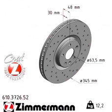 Спортивный передний тормозной диск с перфорацией 345x30 610372652 Otto Zimmermann Sport Z