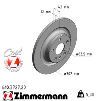 610.3727.20 Zimmermann Задний тормозной диск 302x12 на VOLVO S90 II (234) с двигателем 2.0 T5