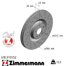 610.3731.52 Zimmermann Sport Z Спортивный передний тормозной диск с перфорацией 366x30 на VOLVO XC90 II (256) с двигателем T5 AWD