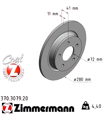 370307920 Zimmermann Задний тормозной диск 280x11 на MAZDA 5 (CW