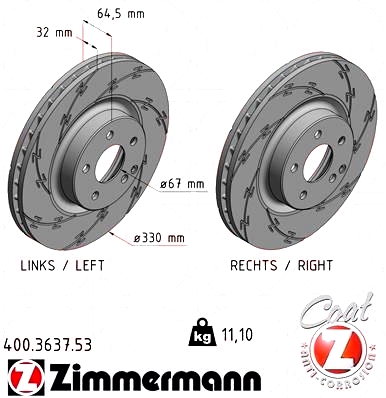 400.3637.53 Zimmermann Black Z Спортивный передний тормозной диск