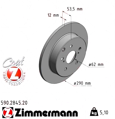 590284520 Zimmermann Задний тормозной диск 290x12 на TOYOTA PRIUS